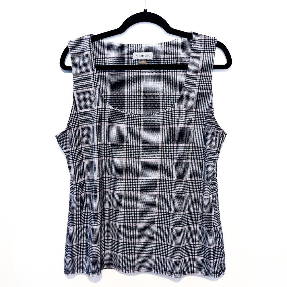 Calvin Klein Plaid Sleeveless Y2K Preppy Top/Tank Top (XL)